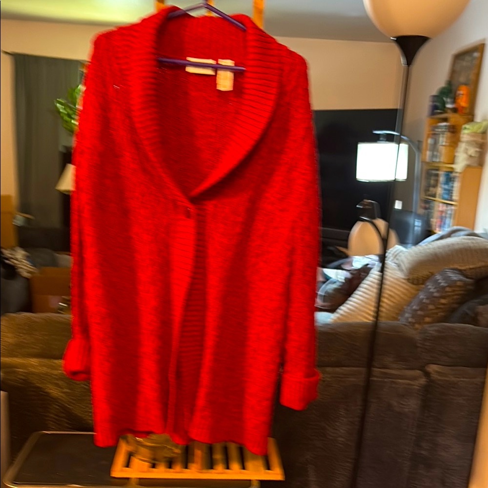 Liz Claiborne Red Cardigan Sweater with Collar